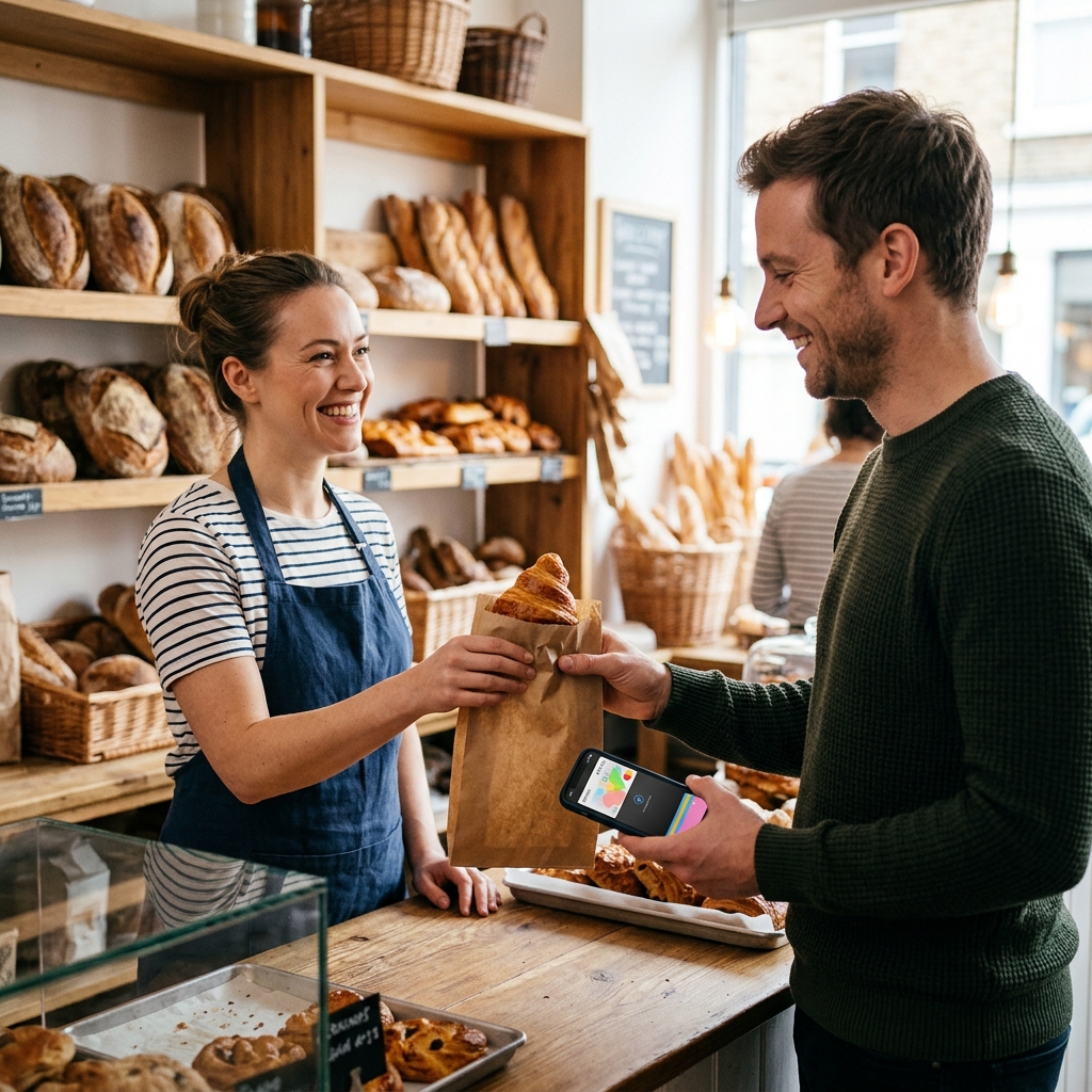 François heureux de recevoir son croissant offert de son boulanger